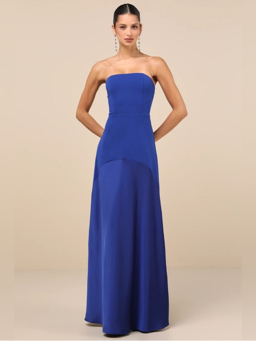 Lulus Compelling Style Royal Blue Strapless A-line Maxi Dress L